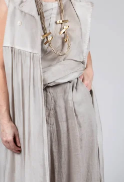 Long Sleeveless Coat in Contone and Viscosa Seta Desert