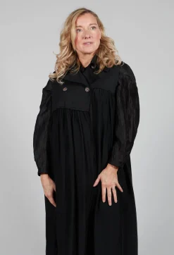 Long Sleeveless Coat in Contone and Viscosa Seta Nero