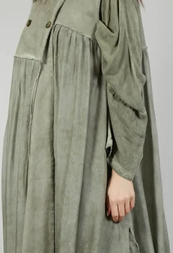 Long Sleeveless Coat in Contone and Viscosa Seta Olive