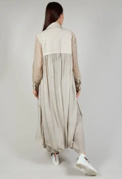Long Sleeveless Coat in Contone and Viscosa Seta Desert