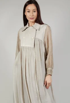 Long Sleeveless Coat in Contone and Viscosa Seta Desert