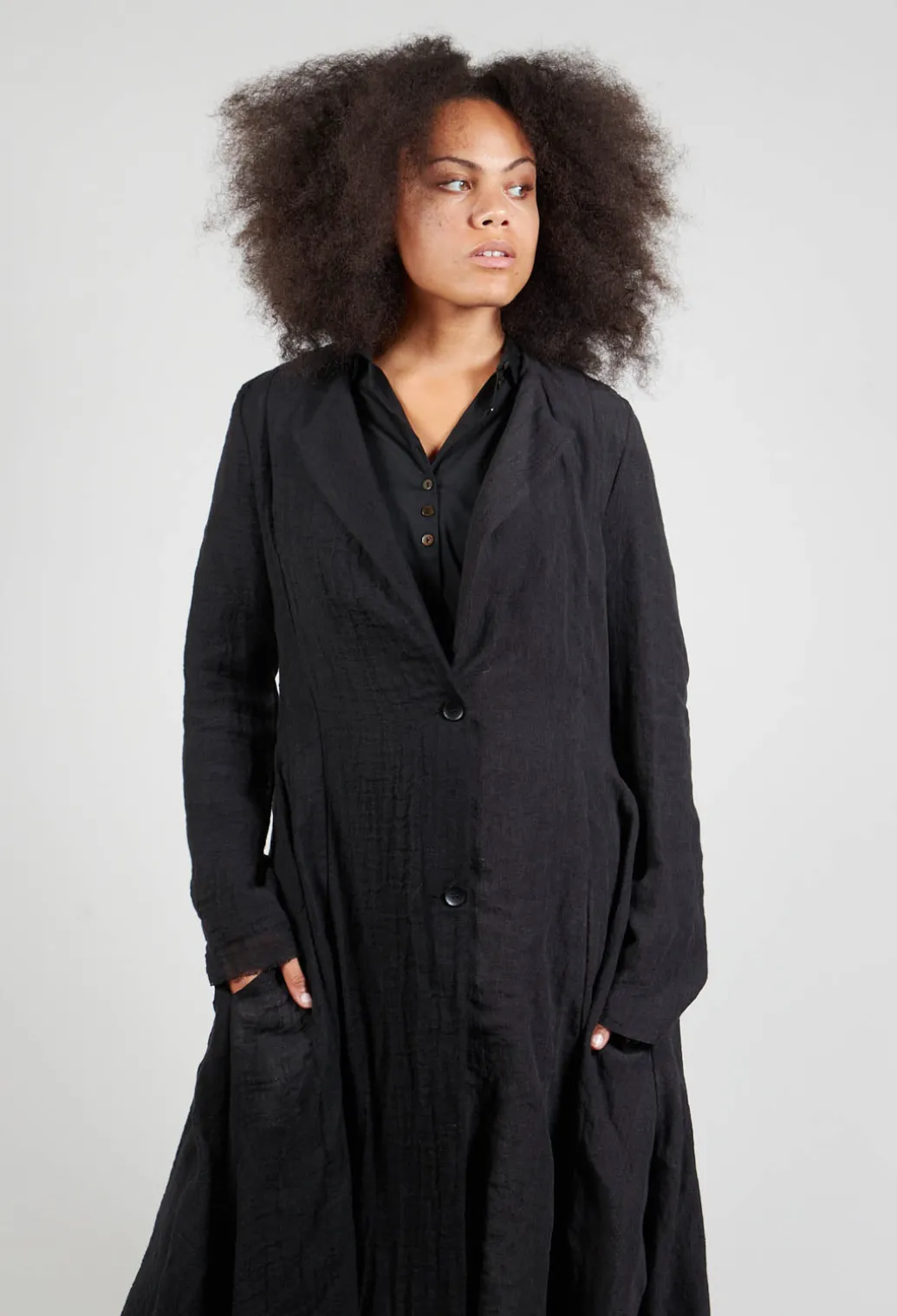 Long Textured Blazer in Black