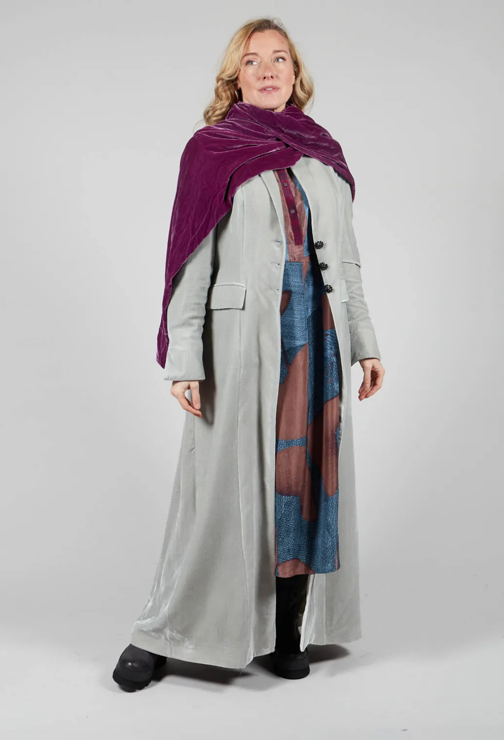 Long Velvet Coat in Pearl