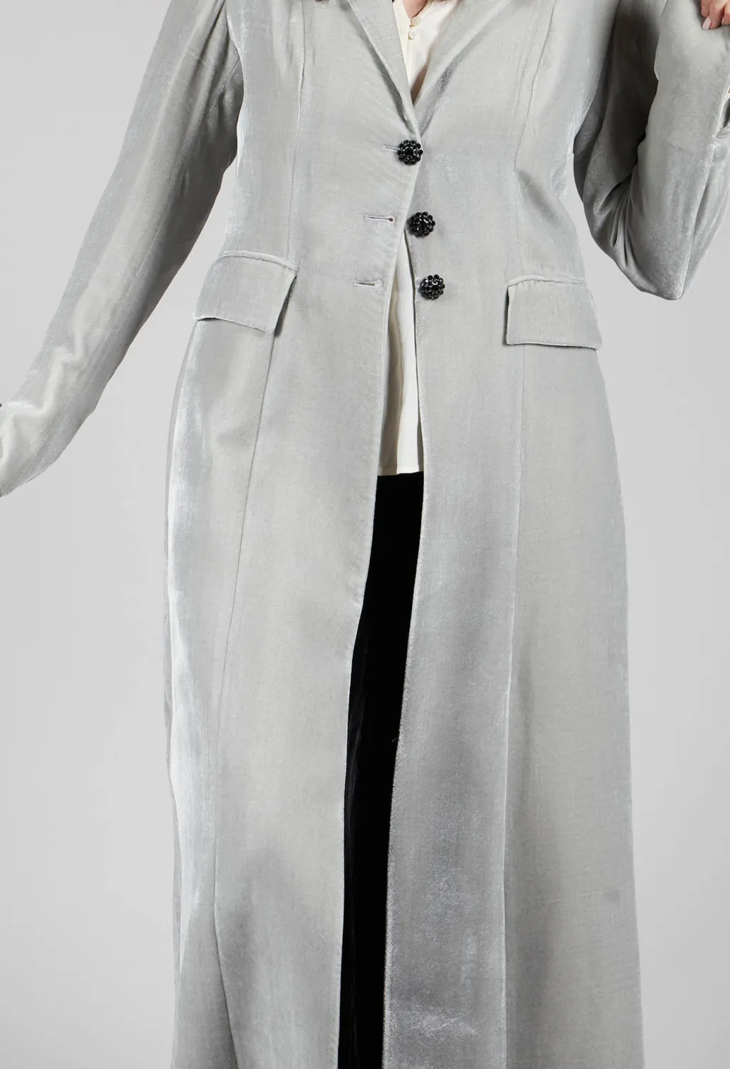 Long Velvet Coat in Pearl