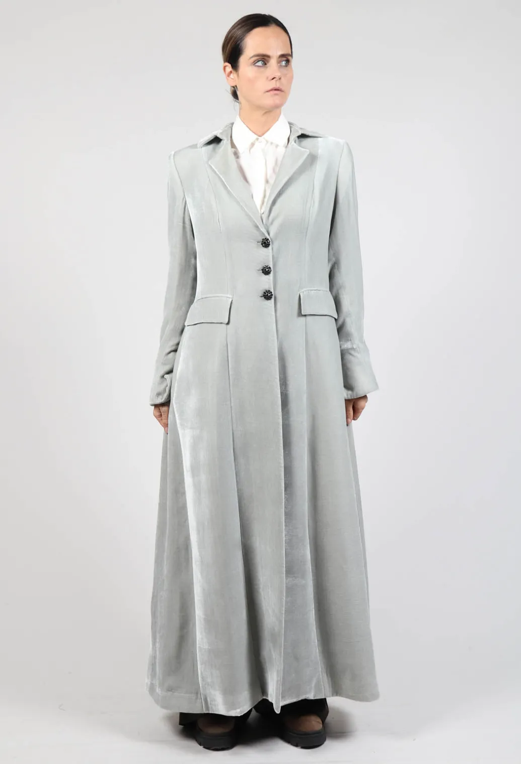 Long Velvet Coat in Pearl