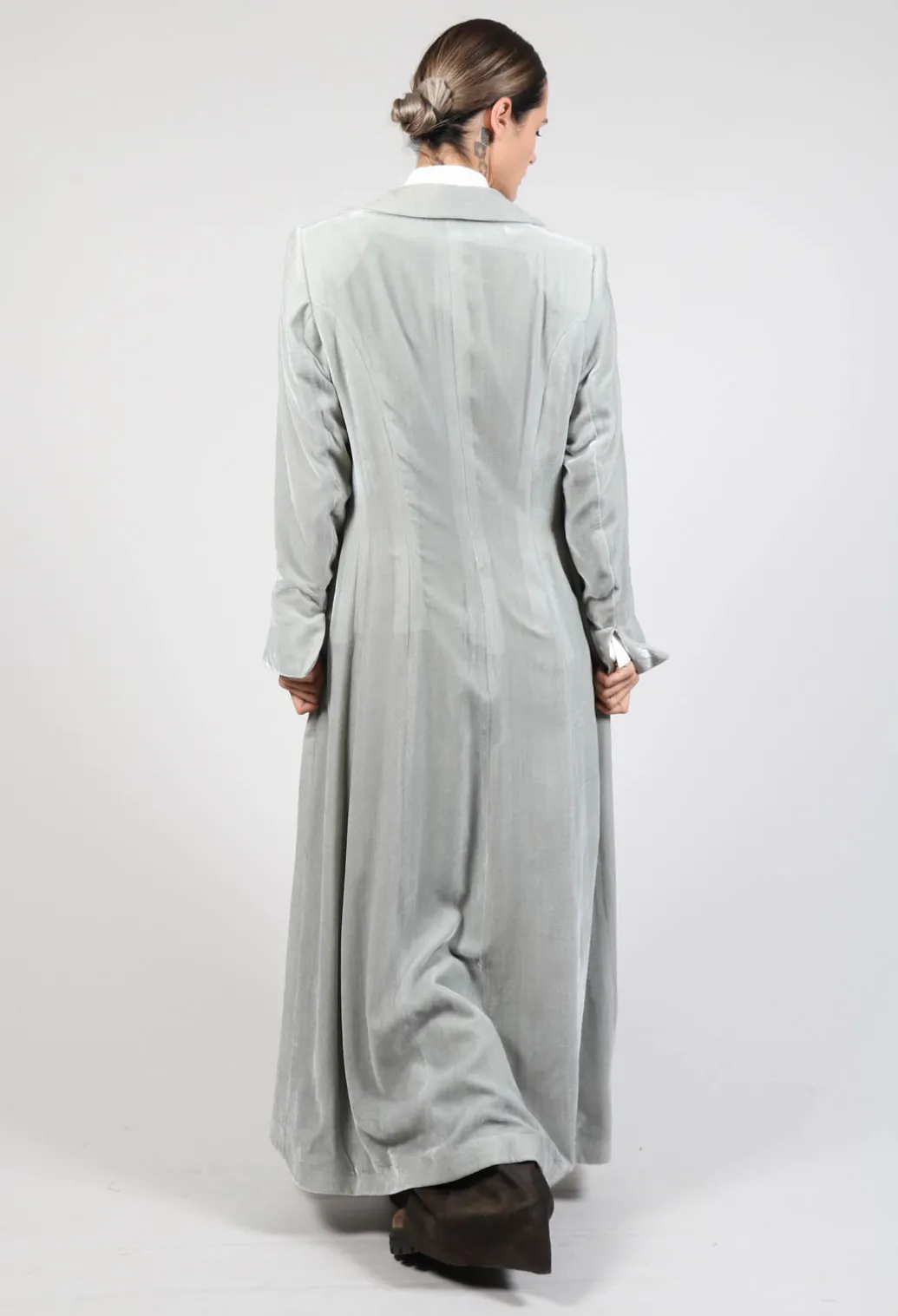 Long Velvet Coat in Pearl