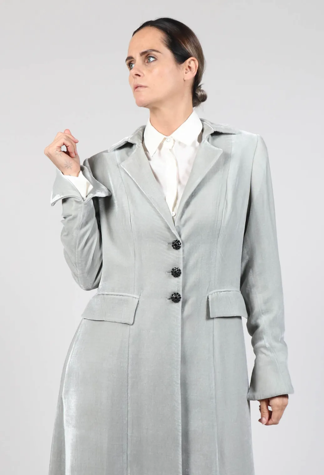 Long Velvet Coat in Pearl