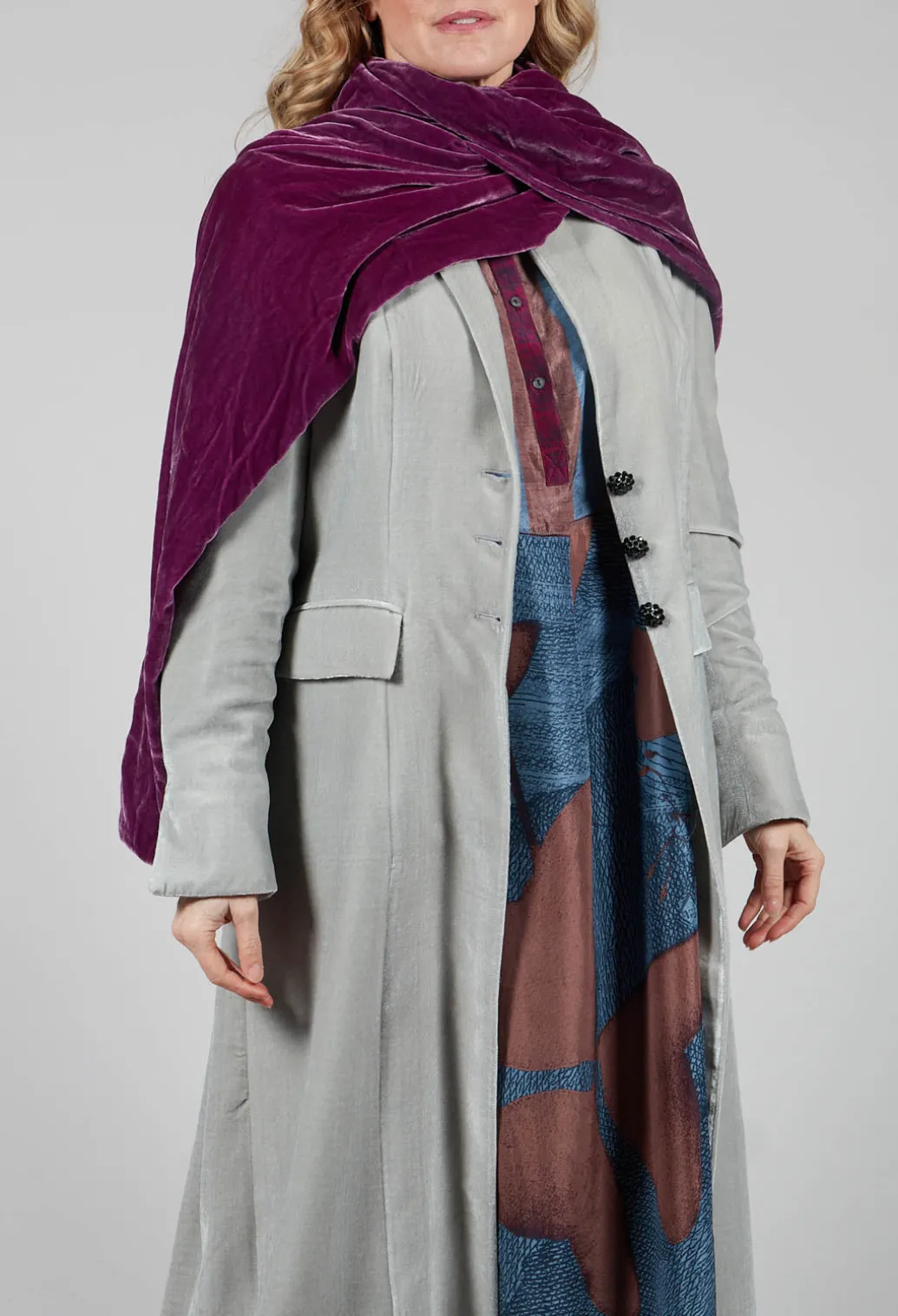 Long Velvet Coat in Pearl