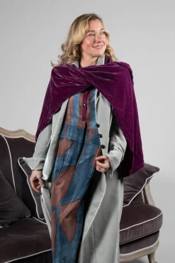 Long Velvet Coat in Pearl