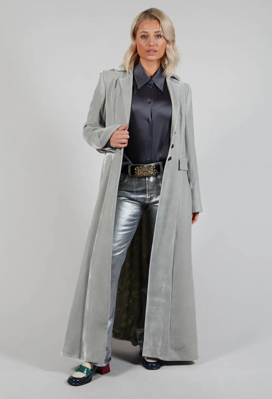 Long Velvet Coat in Pearl
