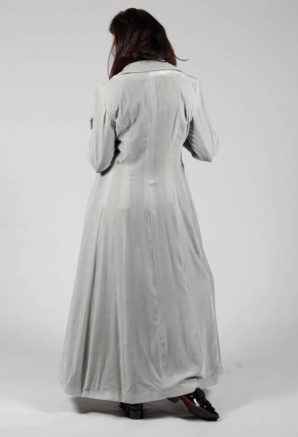 Long Velvet Coat in Pearl