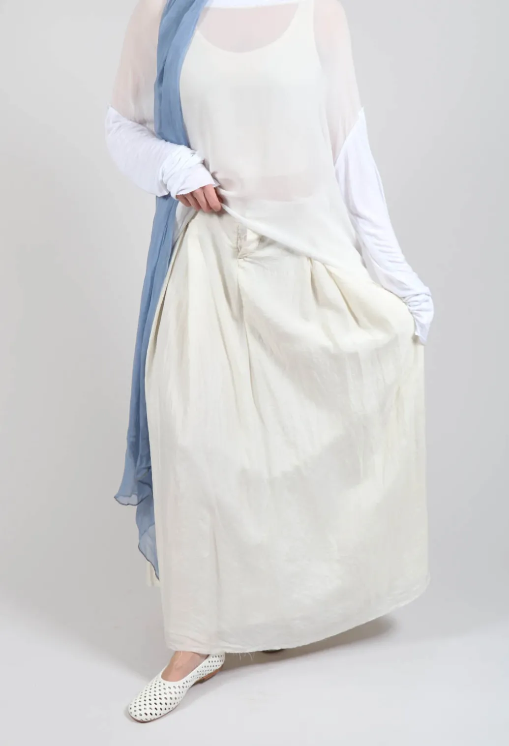 Long Washed Silk Skirt in Ivory