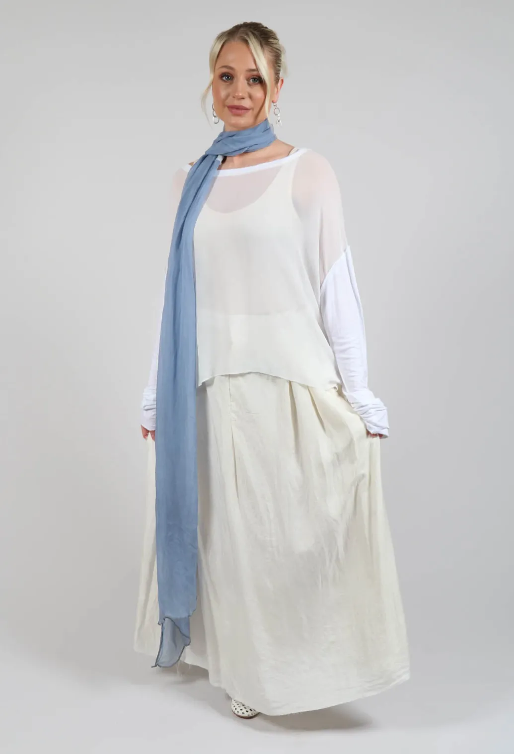 Long Washed Silk Skirt in Ivory