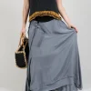 Long Washed Silk Skirt with Patch Pocket Detail in Grey