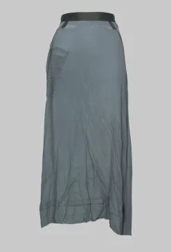 Long Washed Silk Skirt with Patch Pocket Detail in Grey