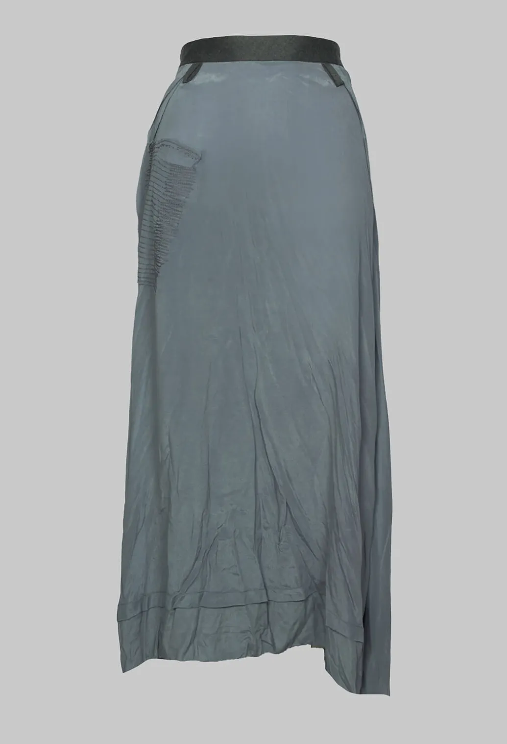 Long Washed Silk Skirt with Patch Pocket Detail in Grey
