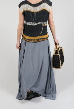 Long Washed Silk Skirt with Patch Pocket Detail in Grey