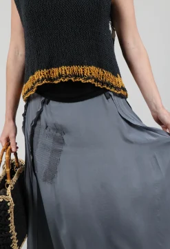 Long Washed Silk Skirt with Patch Pocket Detail in Grey