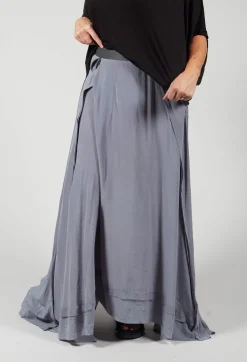 Long Washed Silk Skirt with Patch Pocket Detail in Grey
