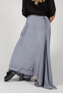 Long Washed Silk Skirt with Patch Pocket Detail in Grey