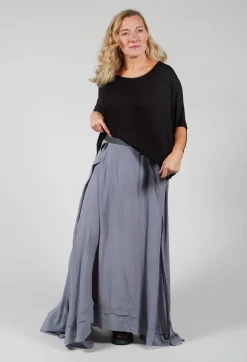 Long Washed Silk Skirt with Patch Pocket Detail in Grey