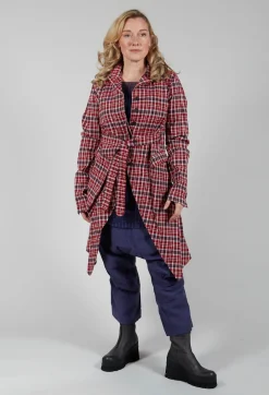 Longline Belted Coat in Fraise Check