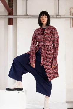 Longline Belted Coat in Fraise Check