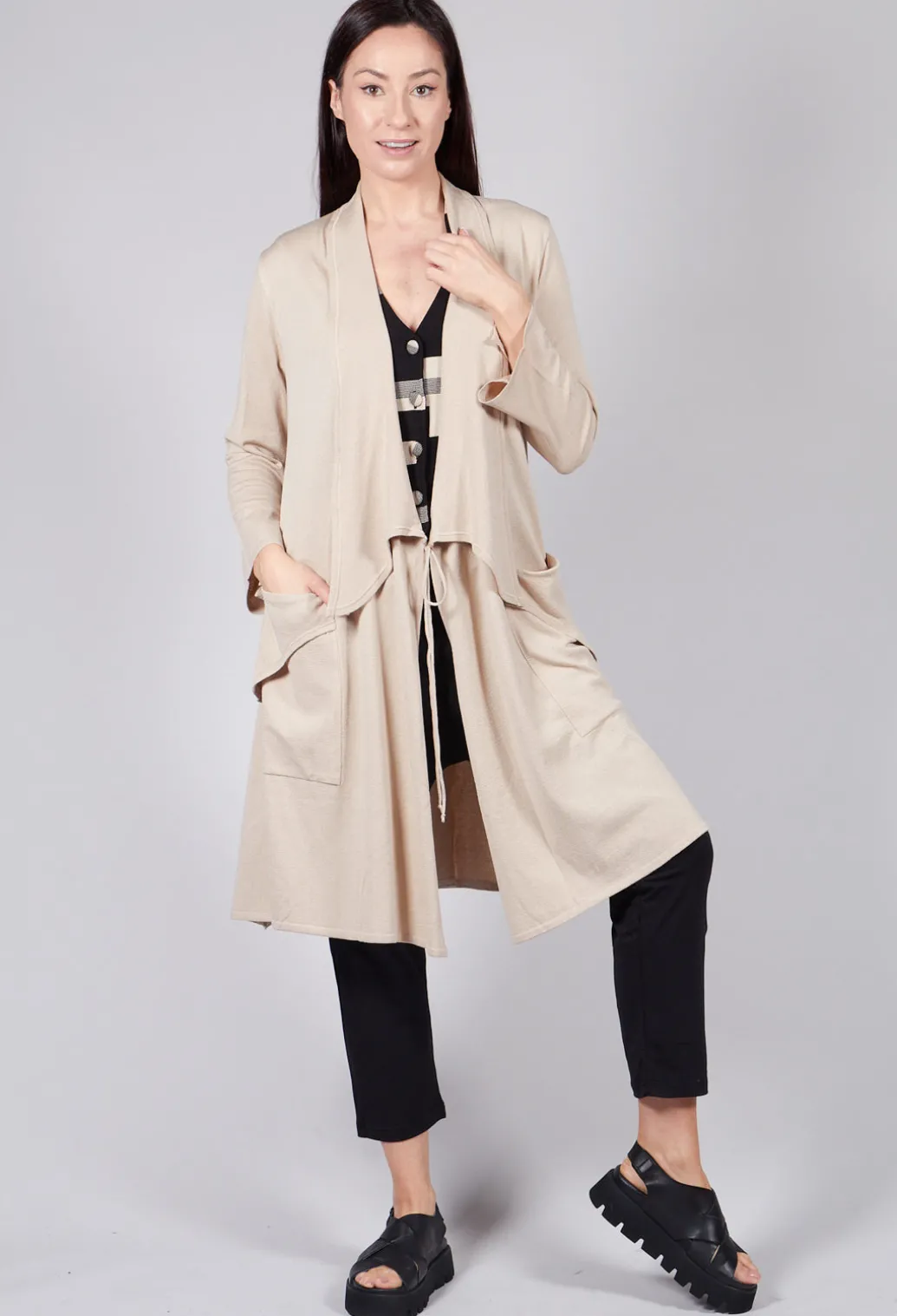 Longline Cardigan with Pockets in Sand