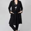 Longline Cardigan with Pockets in Black