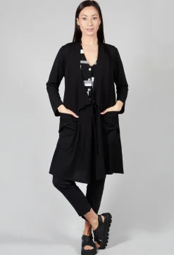 Longline Cardigan with Pockets in Black