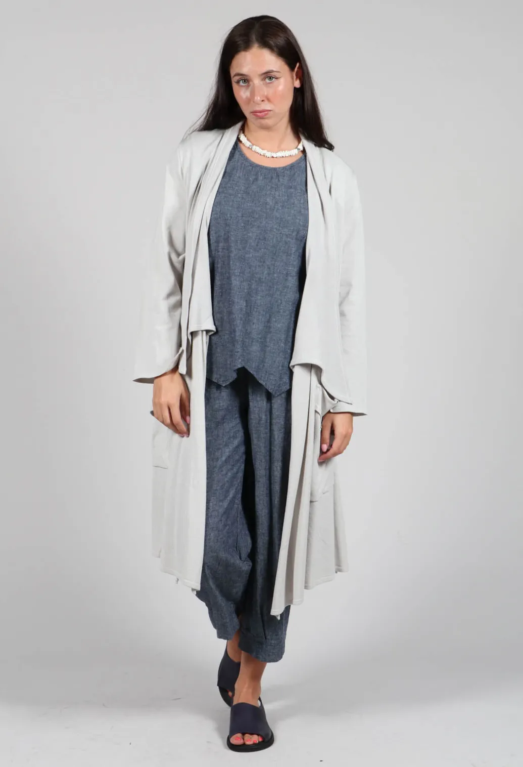Longline Cardigan with Pockets in Silver