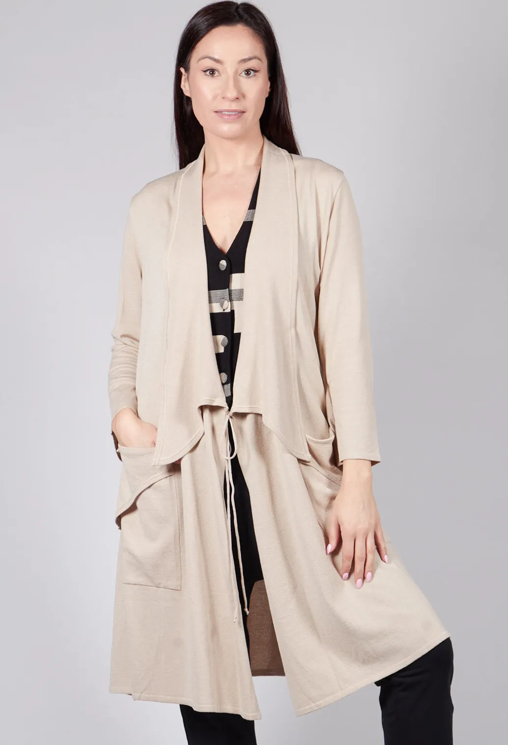 Longline Cardigan with Pockets in Sand