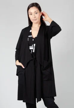 Longline Cardigan with Pockets in Black