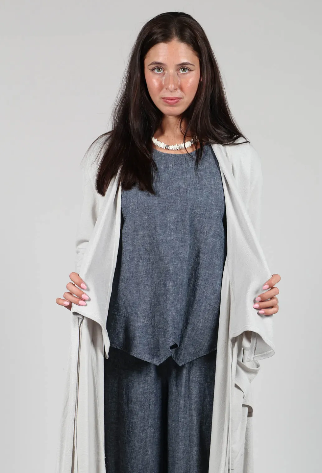 Longline Cardigan with Pockets in Silver