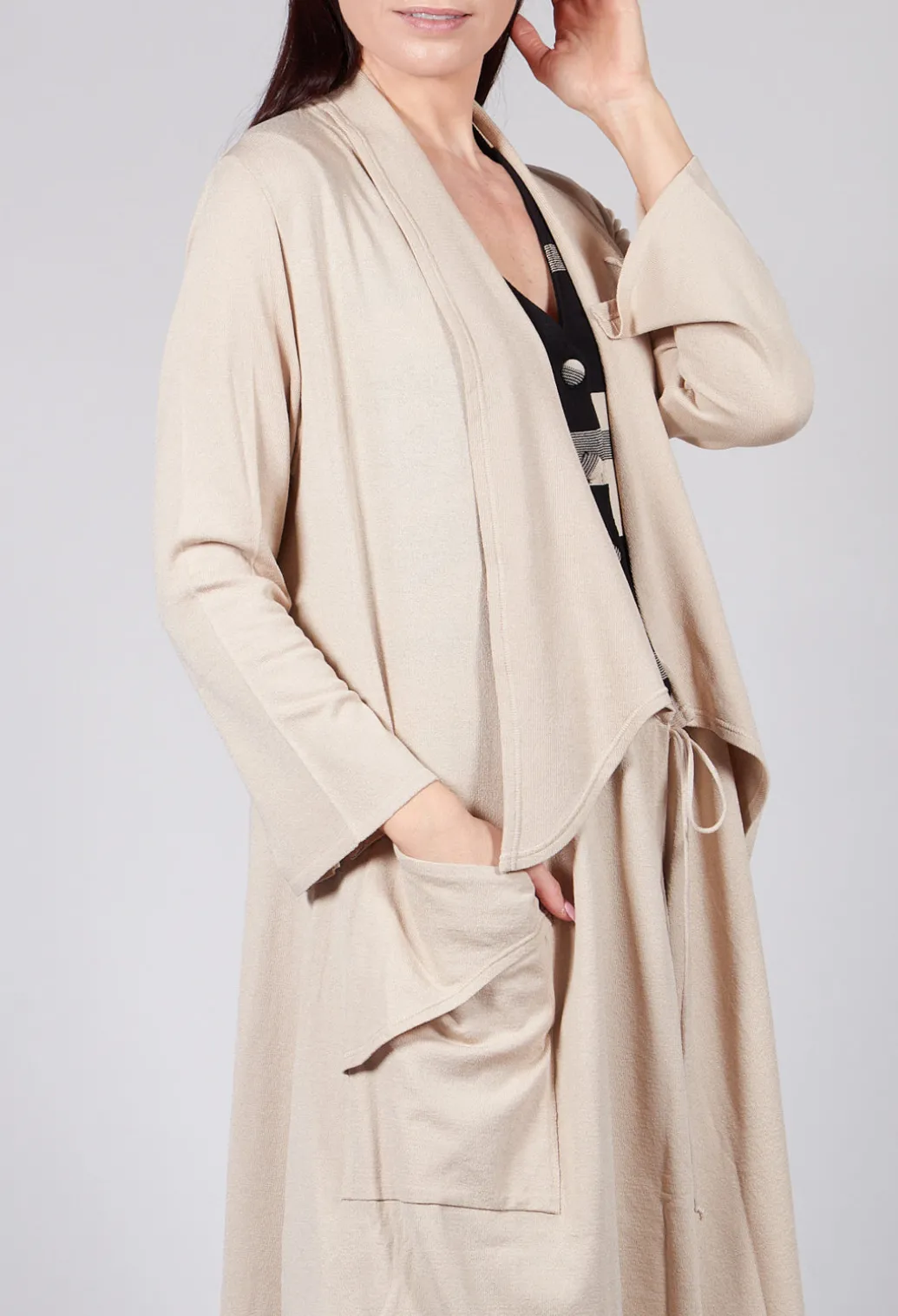 Longline Cardigan with Pockets in Sand