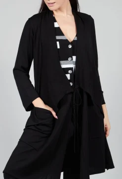 Longline Cardigan with Pockets in Black