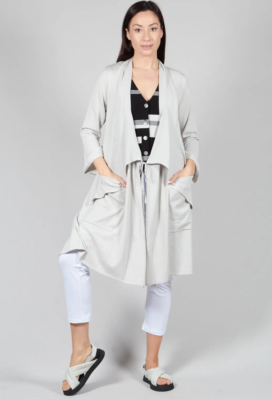 Longline Cardigan with Pockets in Silver