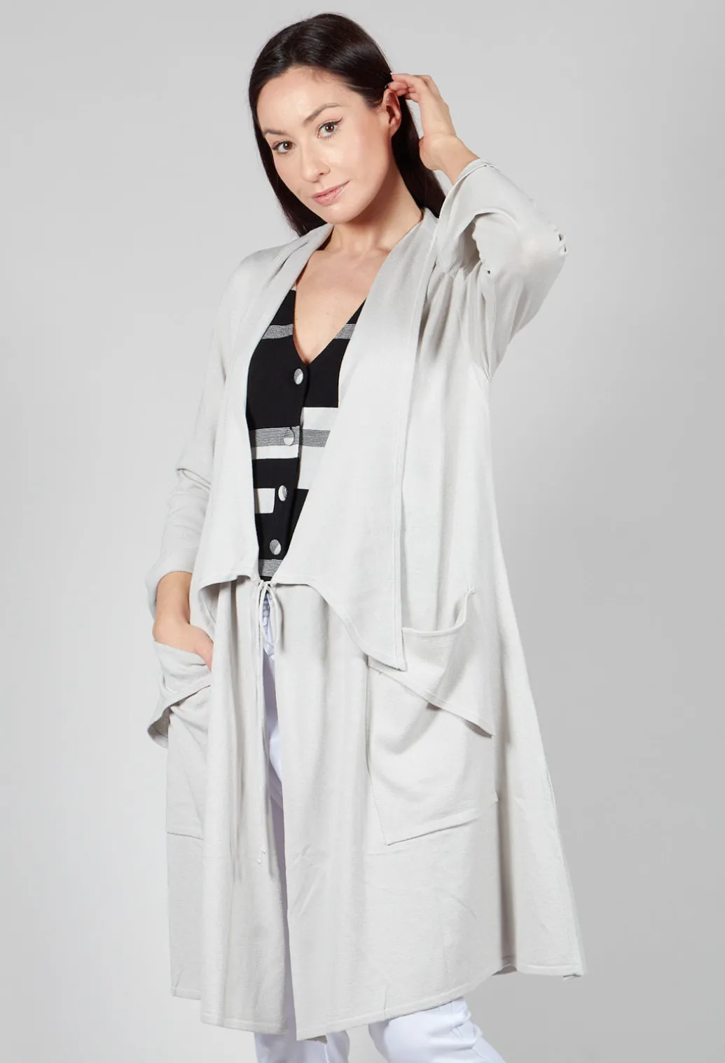 Longline Cardigan with Pockets in Silver