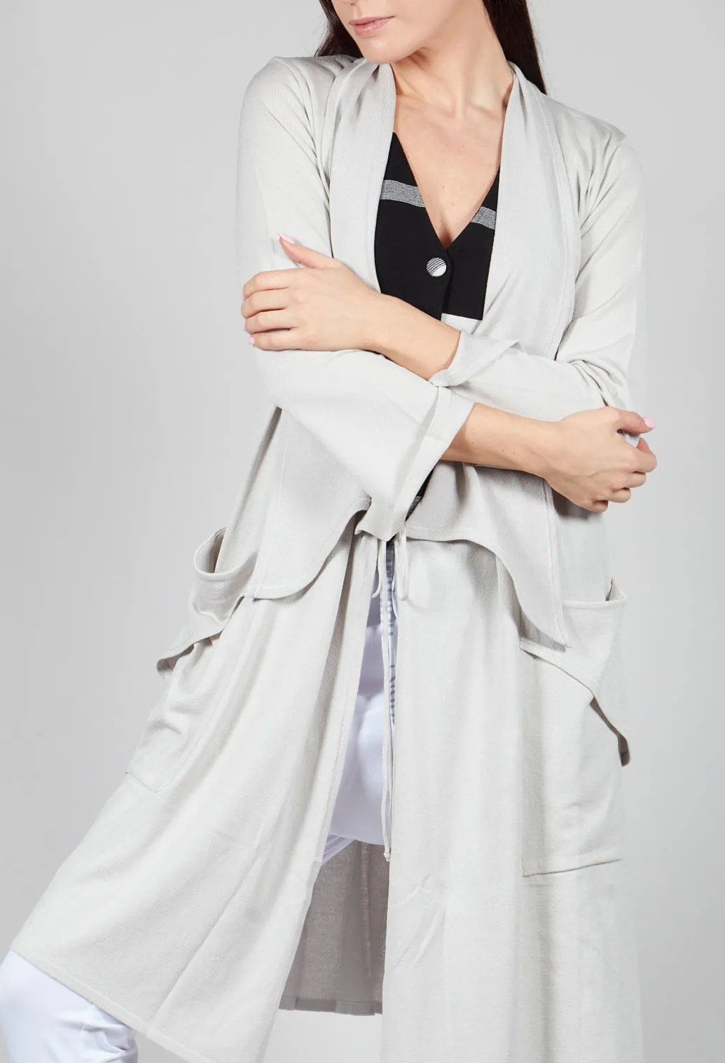 Longline Cardigan with Pockets in Silver