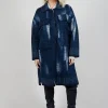 Longline Coat in Blue Denim Effect Print