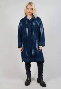 Longline Coat in Blue Denim Effect Print