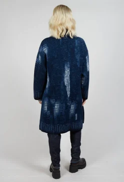 Longline Coat in Blue Denim Effect Print