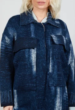 Longline Coat in Blue Denim Effect Print