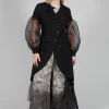 Longline Coat with Organza Sleeves in Nero