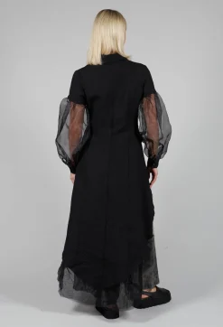 Longline Coat with Organza Sleeves in Nero