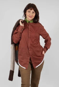 Longline Cotton Shirt in Brown
