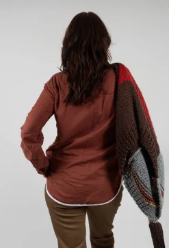 Longline Cotton Shirt in Brown