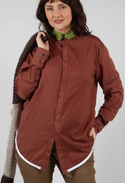 Longline Cotton Shirt in Brown
