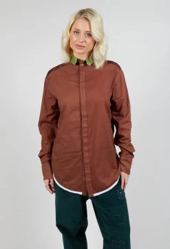 Longline Cotton Shirt in Brown