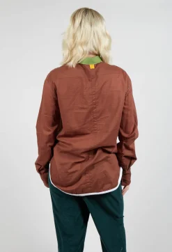 Longline Cotton Shirt in Brown